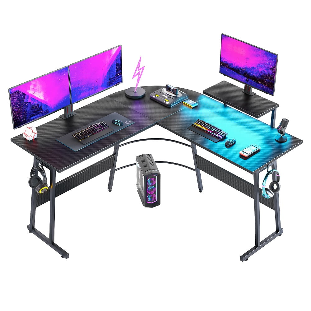 Bestier 51 inch L Shaped Gaming Computer Desk with Monitor Shelf