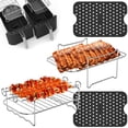 thumbnail image 1 of Sutowe Air Fryer Accessories Set with 2 Air Fryer Silicone Mat 2 Stainless Steel Air Fryer Rack with 4 Skewers Reusable Non-Stick Heat-Resistant Rectangle Dehydrator Rack 4Pcs, 1 of 11