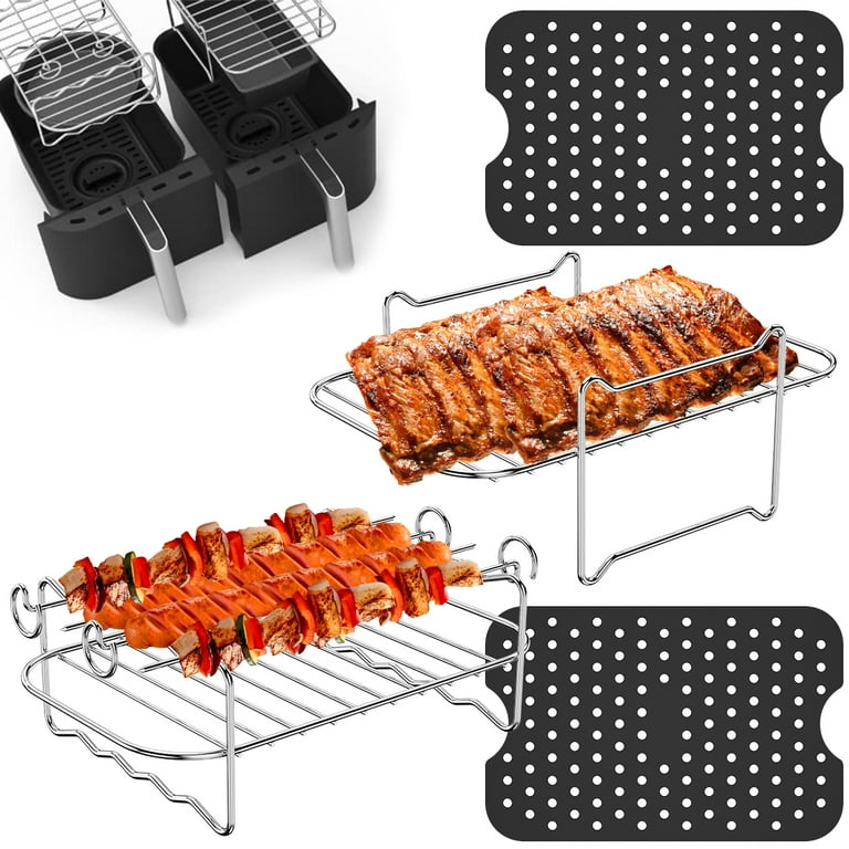 Stainless Steel Air Fryer Accessories with 4 Barbecue Sticks Set