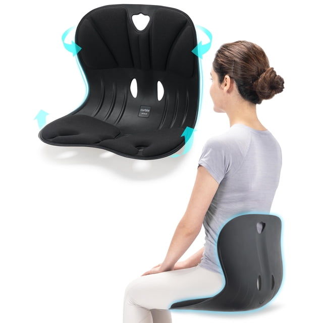 Curble Wider (ancho estándar): soporte lumbar ergonómico para la espalda, corrector de postura para aliviar el dolor lumbar, ideal para sillas de escritorio en casa o en el suelo, patentado (negro)