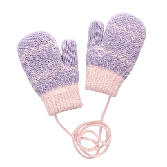 Krdevn Girls Snowflake Knit Mittens Anti Lost String Toddler Winter Thermal Mittens Size:2-6 Years