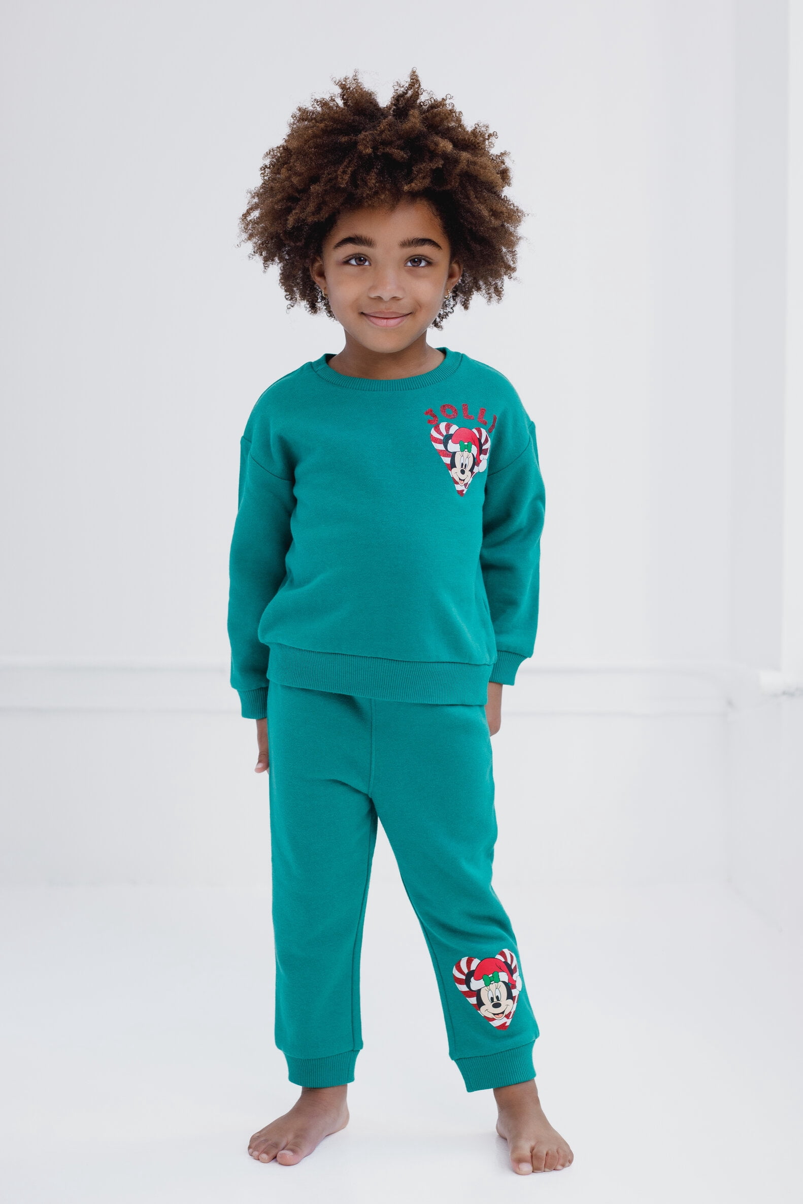 Disney Minnie Mouse Christmas Fleece Drop Shoulder Sweatshirt and Jogger Pants Outfit Set Toddler to Little Kid