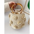 thumbnail image 3 of Kukuzhu Summer Straw Bag for Women Pearl Flower Bucket Tote Bag Diamond Handbag Hand Woven Rattan Shell Purse Drawstring, 3 of 7