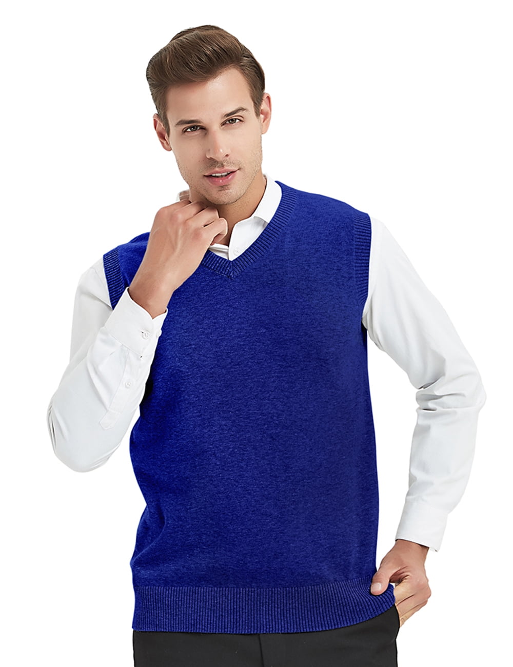 TopTie Mens Business Solid Color Plain Sweater Vest, Cotton Fit Casual ...