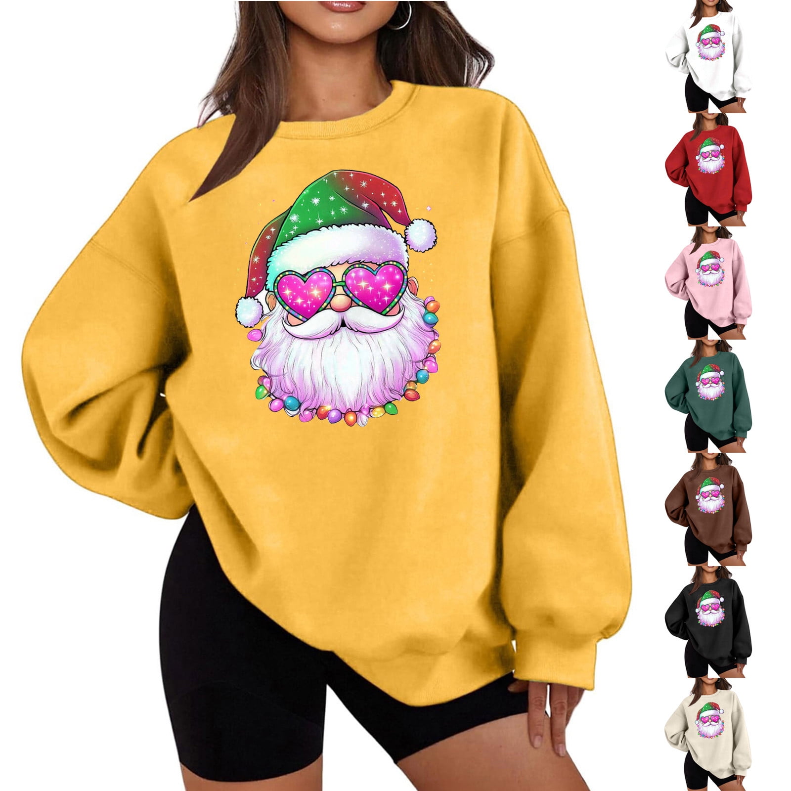 Feancey Winter Sweatshirt for Women Cute Santa Claus Graphic Crewneck Pullover Oversized Casual Long Sleeve Fleece Sweatshirts Xmas Funny Gifts Wine L