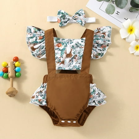 

NIUREDLTD Baby Girl Romper Floral Knit Ruffle Shorts Sleeves Onesie Bodysuit Romper Jumpsuit Headband Clothes