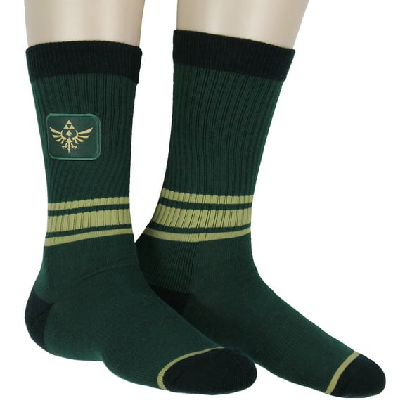 Legend of Zelda Kingdom of Hyrule Symbol Patch Casual Costume Novelty Knit Mid-Calf Men's Crew Socks Fits Shoe Size 8-12