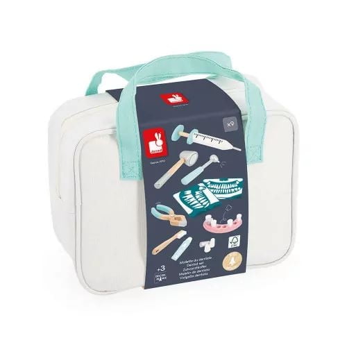 Janod - Dentist's Case - Pretend Play Occupational Toy - 9 Wooden and Cardboard Accessories Included - Boosts The Imagination - Water-Based Paints - 3 Years +