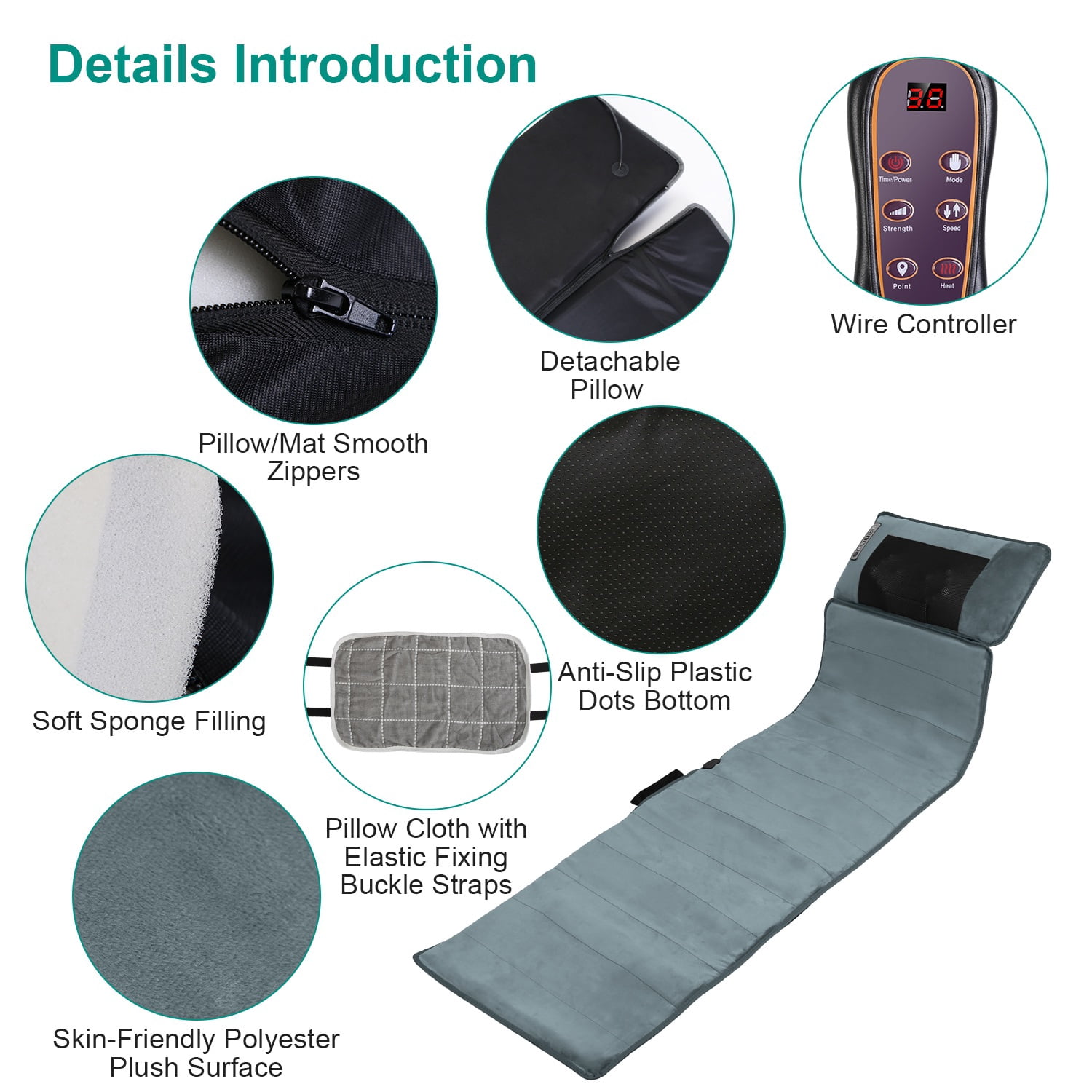 Imountek Electric Full Body Massage Mat, Heated Vibration Massage Chair Pad with Neck Pillow, 10 Motors, Timer & Anti-Slip Base for Neck, Back, Waist, Legs, Gift