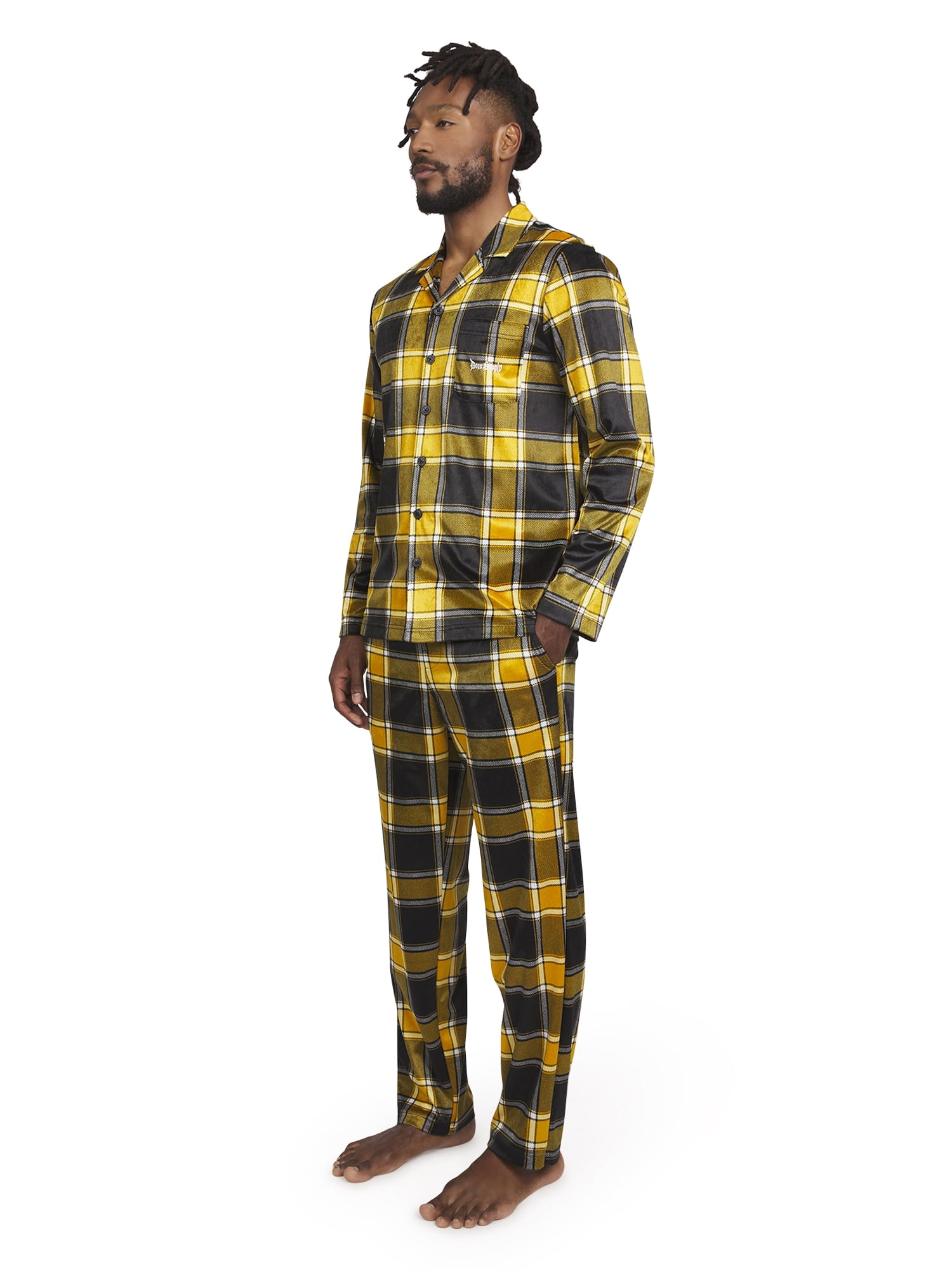 Dogg Supply by Snoop Dogg Men's 2-Piece Long Sleeve Microfleece Button Front Top and Pants Pajama Set