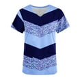 thumbnail image 5 of Tops for Women Trendy Summer Cotton Casual V-Neck Print Short Sleeve Shirts Textured Solid Color Loose T Shirts (Blue S), 5 of 5