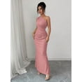 thumbnail image 5 of Dusty Pink Sleeveless One-Shoulder Ruched Waist Elegant Maxi Dress, 5 of 7