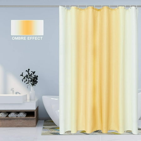 Shtuuyinggtextured Fabric Shower Curtain For Bathroom 70 X 72 Inch Yellow Waterproof Cloth Gradient Bath Curtains With 12 Hooks Canada Waterproof Cloth Gradient Bath Curtains, Yellow And Grey Shower Curtain Uk