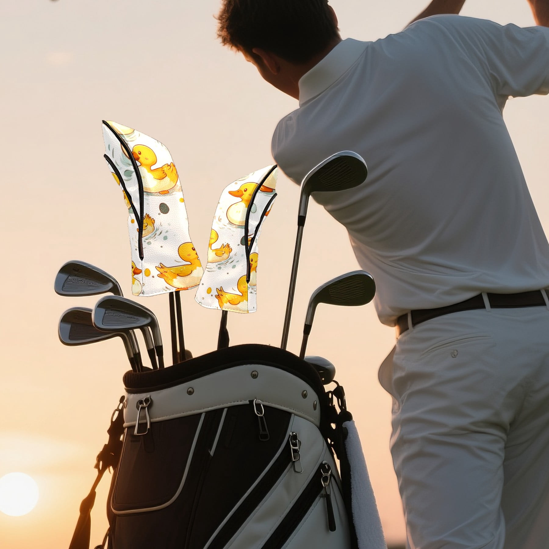 Golf Head Covers Duck Pattern for Driver, Wood & Hybrid, Premium Waterproof PU Leather with Plush Lining, Cute Animal Golf Gifts