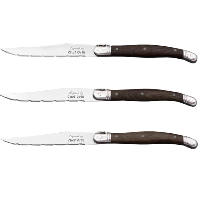 Cuchillos de Acero Inoxidable LaguioleWoodDark 3pzas 23 cm Madera Cafe Oscuro Acero Inoxidable Cuchillo para carne