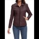 thumbnail image 3 of Chaqueta de Piel Sintética para Mujer, Estilo Motociclista, con Cremallera, Ideal para Salir. Café S, 3 of 10