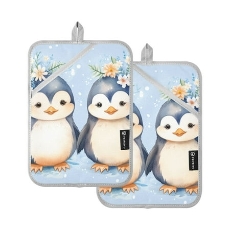 

Two Penguins in Love Oven Mitts Pot Holders 2 pcs Heat Resistant for Kitchen Baking Grilling