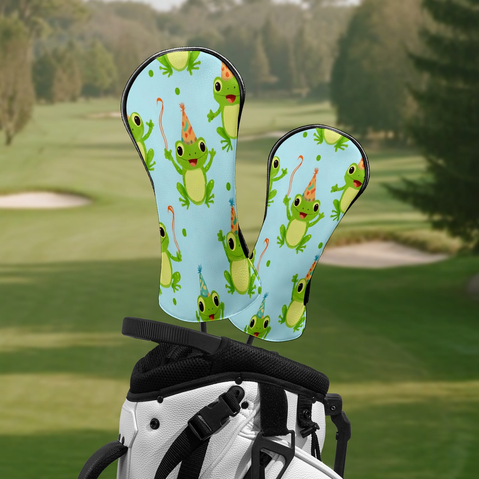 Golf Head Covers for Woods and Driver Waterproof Leather Golf Club Head Covers for Women Men Golf Driver Fairway Wood Headcover Party Hat Frog Seamless Pattern