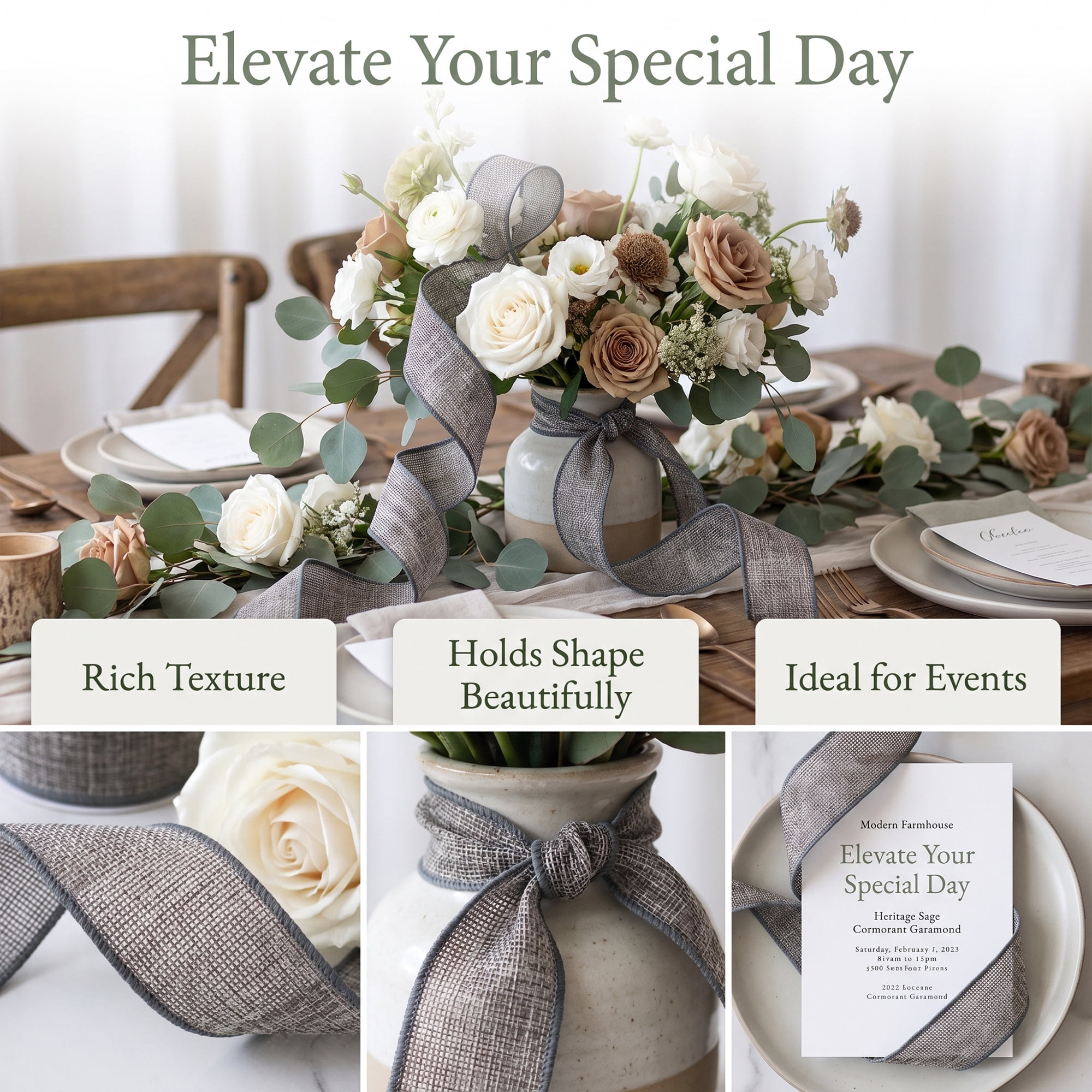 Unique Bargains Faux Burlap Ribbon for Elegant Gift Decoration Grey 4.9 Yard