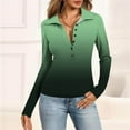 thumbnail image 2 of STICHOU Womens Polo Shirts Slim Fitted Gradient Graphic Deep V Neck Tops Long Sleeve Button Down Outwork Collared T Shirts Trendy Blouses Green XL, 2 of 3