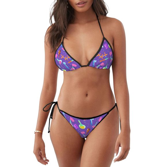 Lsque Chemistry Tools Pattern Women Two Piece Swimsuit Sexy Swimwear Halter String Triangle Bikini Sets
