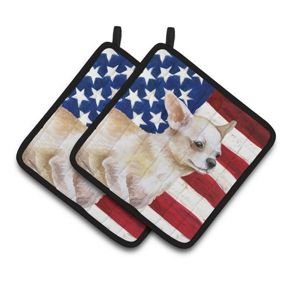 Caroline's Treasures Chihuahua Leg up Patriotic Pair of Pot Holders