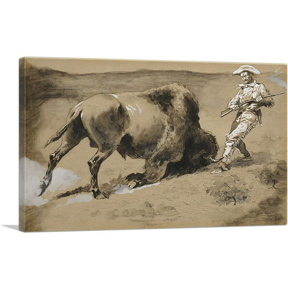 ARTCANVAS The Great Beast Came Crashing To Earth 1889 Canvas Art Print by Frederic Remington - Size: 60" x 40" (1.50" Deep) (3-Piece)