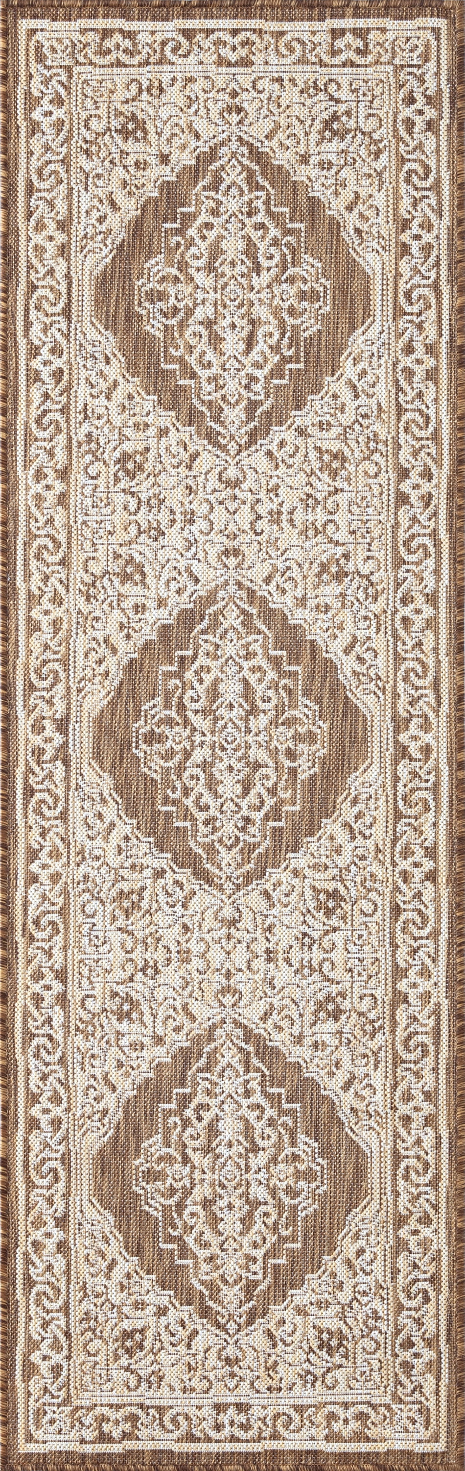2x8 Water Resistant, Indoor Outdoor Runner Rugs for Patios, Hallway, Entryway, Deck, Porch, Balcony or Kitchen | Outside Area Rug for Patio | Brown, Floral | Size: 2'3'' x 7'3''