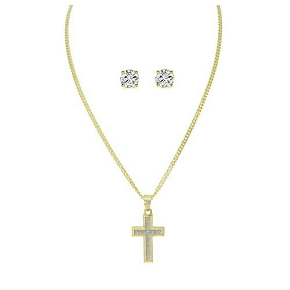 Slay Queen w/ Ladies on Fire Hip Hop Jewelry Necklace, Pendant, and Earrings Bling Set - TPBE-01 (24, Italy Gold Glitter Cross)