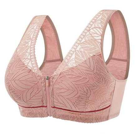 Wirefree Lace Bra Women s Zip Front Sport Bra Wirefree Lace Bra Full Coverage T-Shirt Bra - Pink