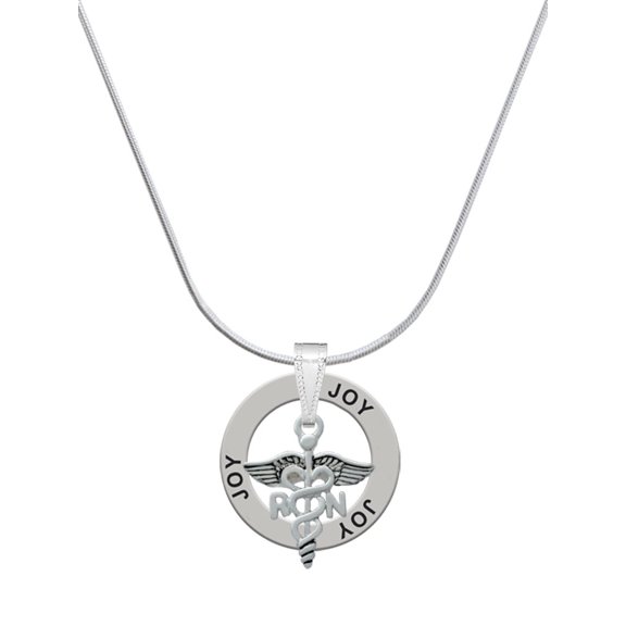 Delight Jewelry Silvertone Registered Nurse Caduceus Joy Ring Charm Necklace, 18"