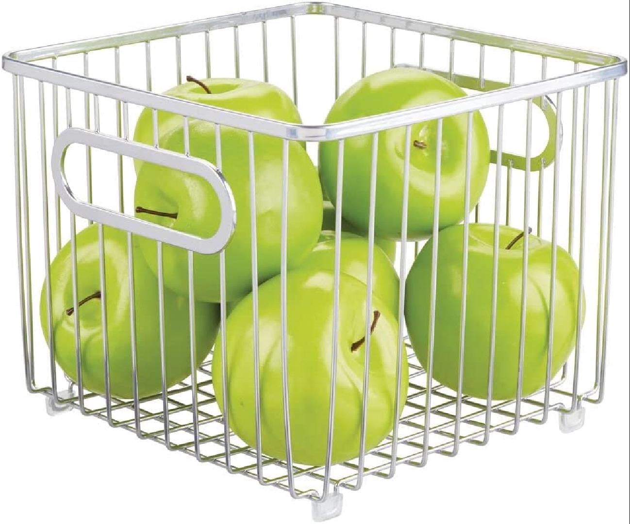 Metal Farmhouse Kitchen Pantry Food Storage Organizer Basket Bin Wire