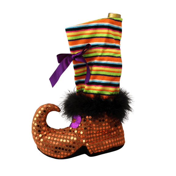 Dependable Industries Cute Novelty Knitted with Faux Fur and Glitter Witch’s Shoe Wine Bottle Holder