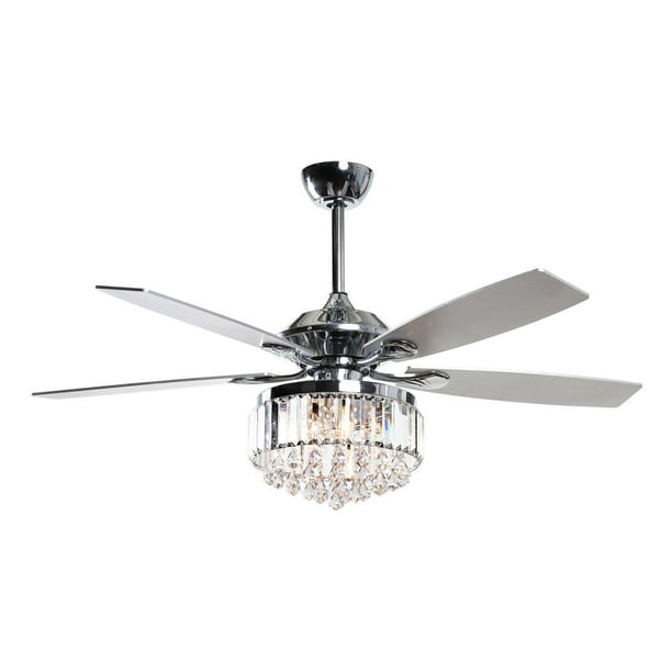 52 Inch Flush Mount Ceiling Fan With Remote Modern Crystal Chandelier Reversible 5 Blades 3 Bulbs Not Included Chrome Com - Best 52 Inch Flush Mount Ceiling Fan