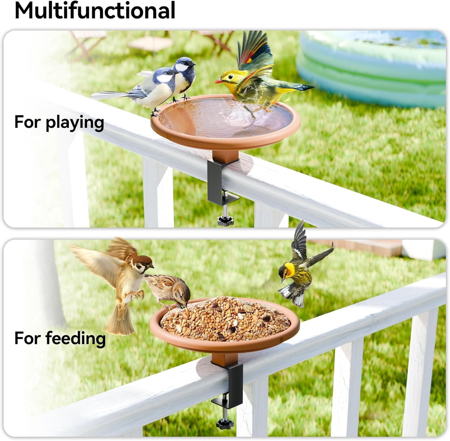 1 Piece 12 Inch Adjustable Bird Bath Bowl Balcony Deck Mounted Feeder Tool Free Setup