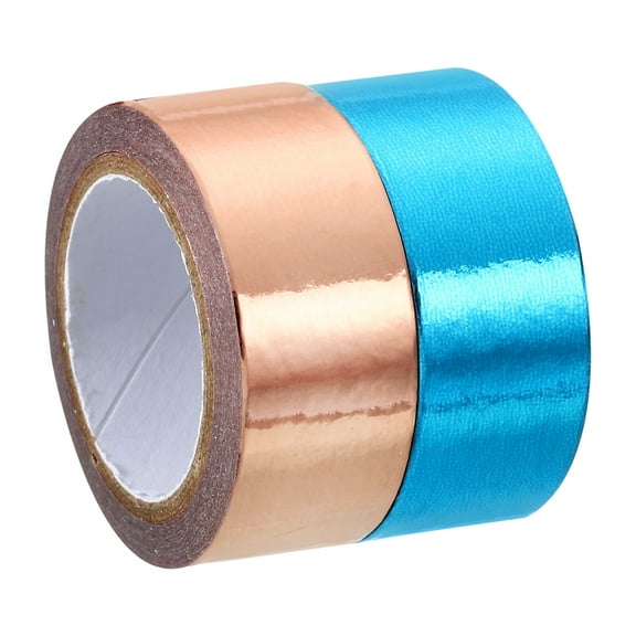 Uxcell Metallic Washi Tape 15mmx5m, 2 Pack Art Tapes Adhesive Light Blue, Pink Gold