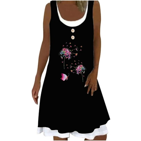 

Inkach Womens Trend Fake Two-Piece Print Vest Dress