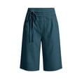 thumbnail image 6 of Taqqpue Womens Bermuda Shorts Plus Size Linen Elastic Waist Drawstring Shorts Summer Loose Fit Pants Beach Casual Trousers Knee Length Shorts for Women with Pockets, 6 of 10