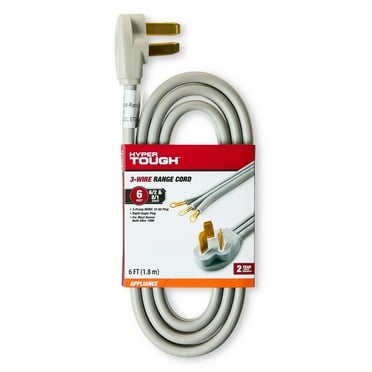 Hyper Tough 6-Foot 3-Wire Range Cord, 50 Amps, Grey, Right-angle Plug, 125/250V, 50A