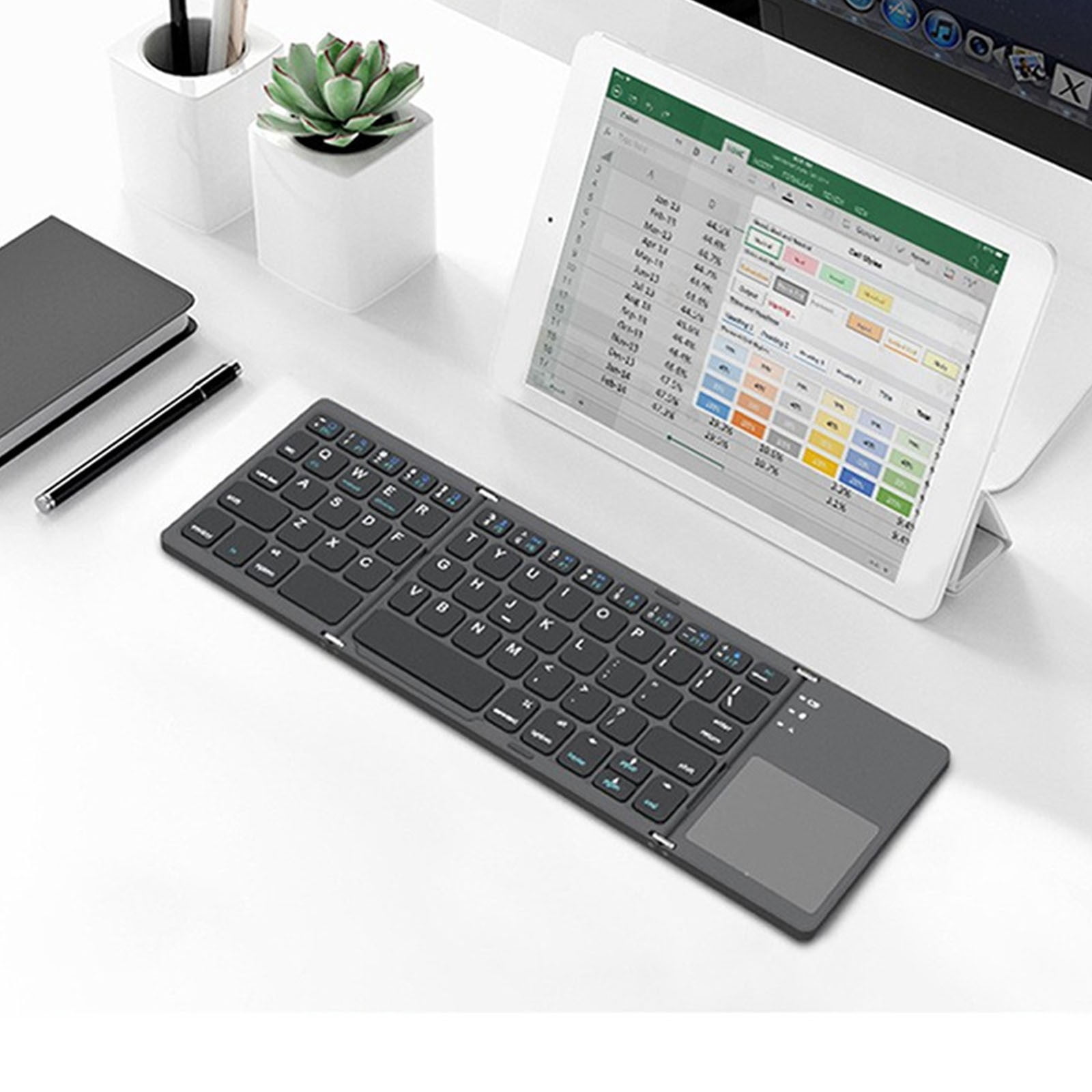 PPgejGEK Mini Folding Keyboard Wireless Portable Universal Foldable with Touchpad for Android iOS Tablet Bluetooth 3.0 30.4x9.7x0.6cm/11.97x3.82x0.24in Unfolded