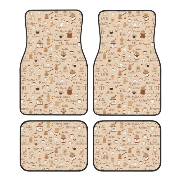 Fotbe Coffee Time Juego de 4 Tapetes para Auto con Estampado – Alfombrillas de Goma Reforzada, Diseño Antideslizante, Protección para Todo el Año – Vehículos, Autos, Camionetas y SUVs