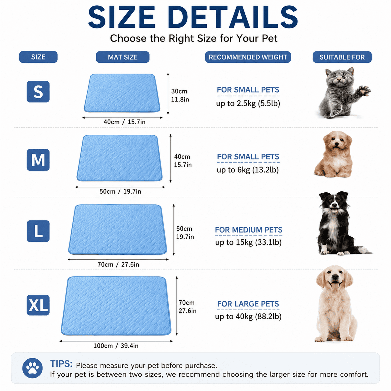 Dog Cooling Mat, Self Cooling Pet Pad Pressure Activated Gel, No Freezing Required Cooling Pad for Dogs and Cats, Portable Cooling Mat for Indoor, Outdoor & Car Use