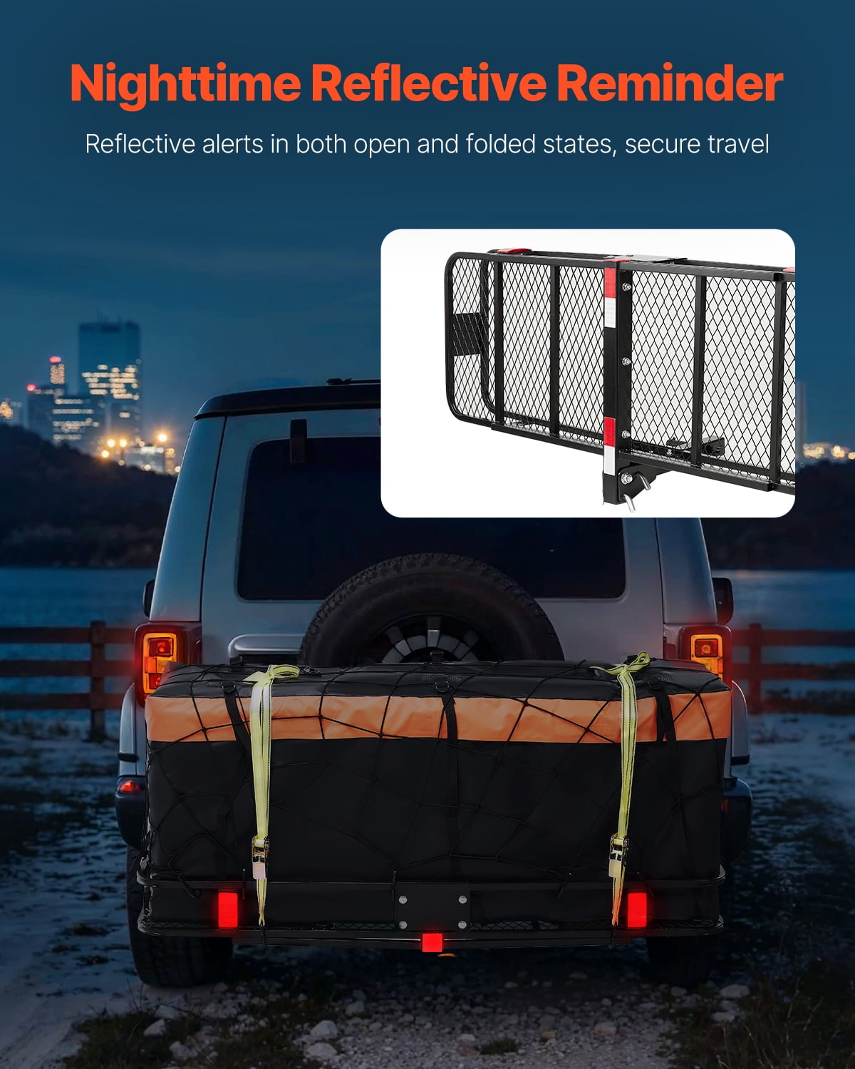 VEVOR Hitch Cargo Carrier,60" x 20" x 6", 500 lbs Capacity Hitch Cargo Carrier with Cargo Net & Waterproof Cargo Bag, Folding Hitch Mount Cargo Carrier with Hitch Lock for 2" Receiver, Fit for SUVs