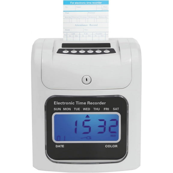 Time Attendance Starter Kit, Auto-Align Punch Time Clock Machine with 3 Punches/Day, 50 Time Cards, Ink Ribbon & 2 Security Keys, for Small Business, Black Late Attendance Print