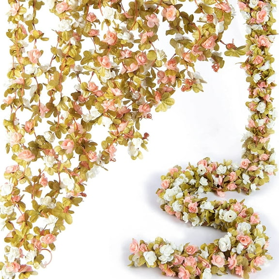 Nvzi 8 Pcs 66FT Flower Garland, Artificial Rose Vine Flowers with Green Leaves Hanging for Room, Anniversary Wedding Birthday Christmas Wall Arch Decor, Fall Pink White Flower