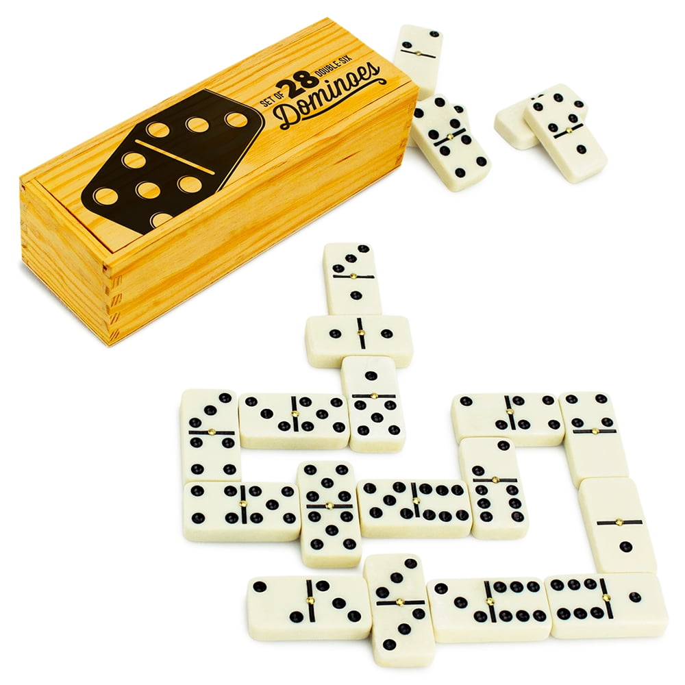 Premium Set of 28 Double Six Dominoes Wood Case Center Pins for Easy Flip NEW!!! 