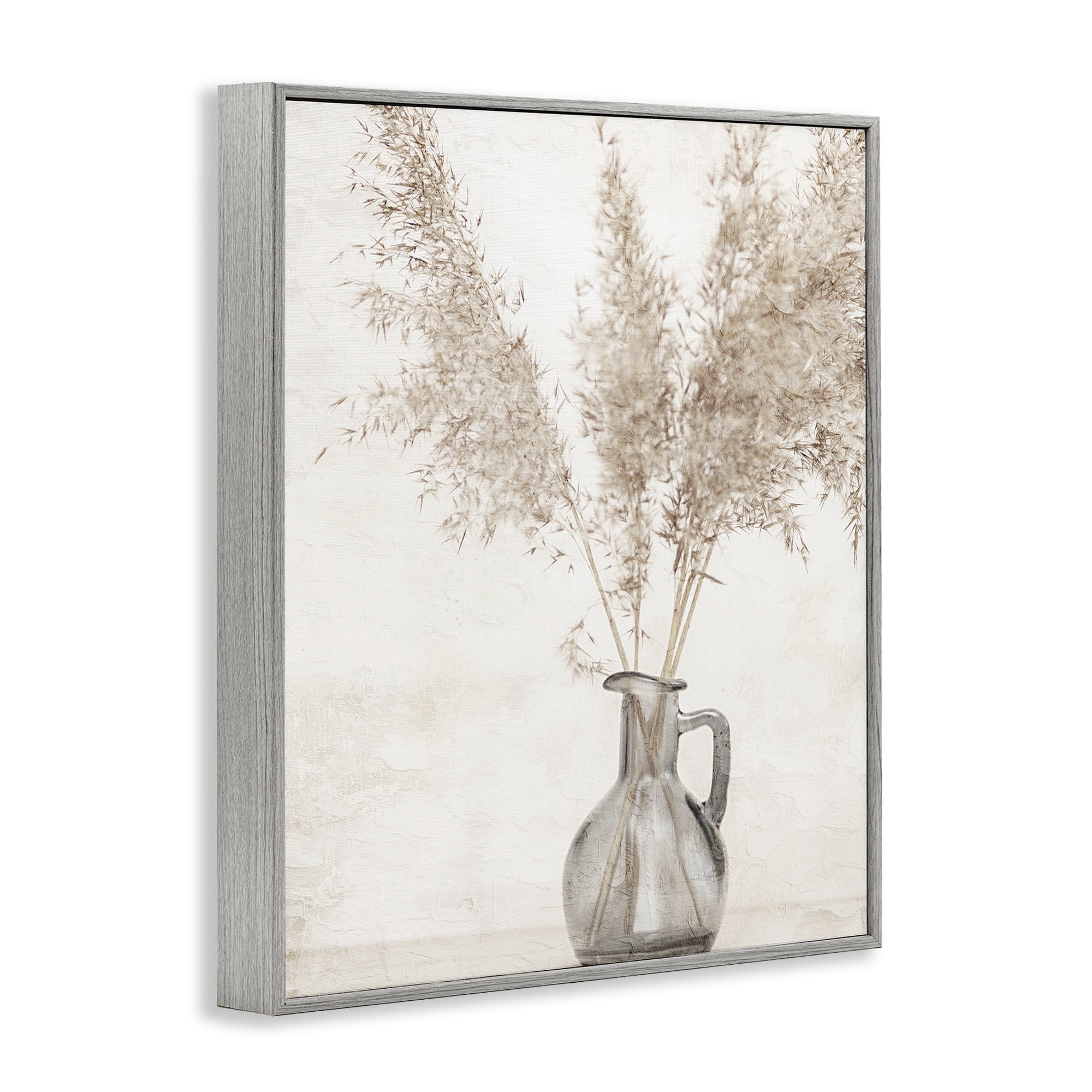 Stupell Industries Organic Pampas Vase Botanical & Floral Painting Gray Framed Art Print Wall Art, 24 x 30