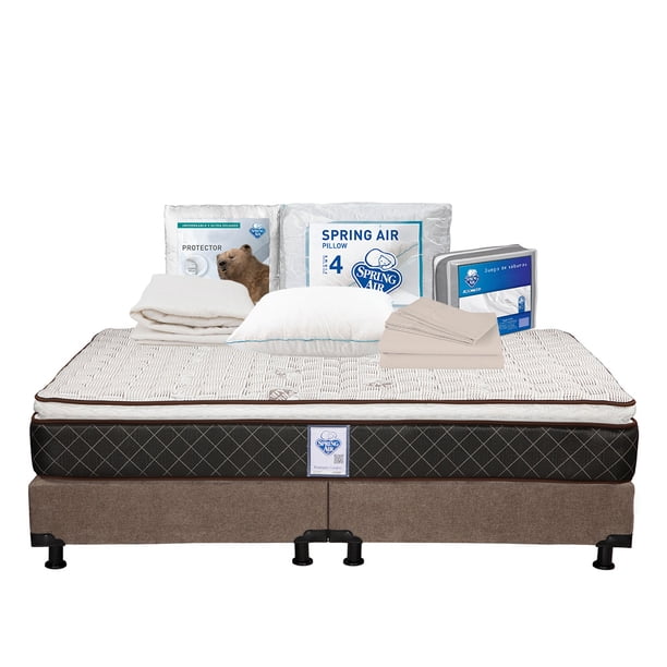 Colchón King Size Minesota Spring Air + Box + Protector de Colchón + Juego de Sábanas + Almohada