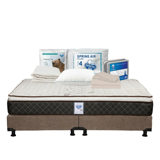 Colchón King Size Minesota Spring Air + Box + Protector de Colchón + Juego de Sábanas + Almohada