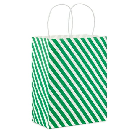 Hallmark Medium Gift Bag (Green and White Diagonal Stripes)